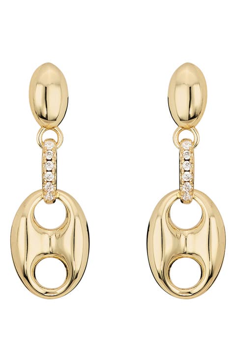 Puffy Mariner Cubic Zirconia Drop Earrings.