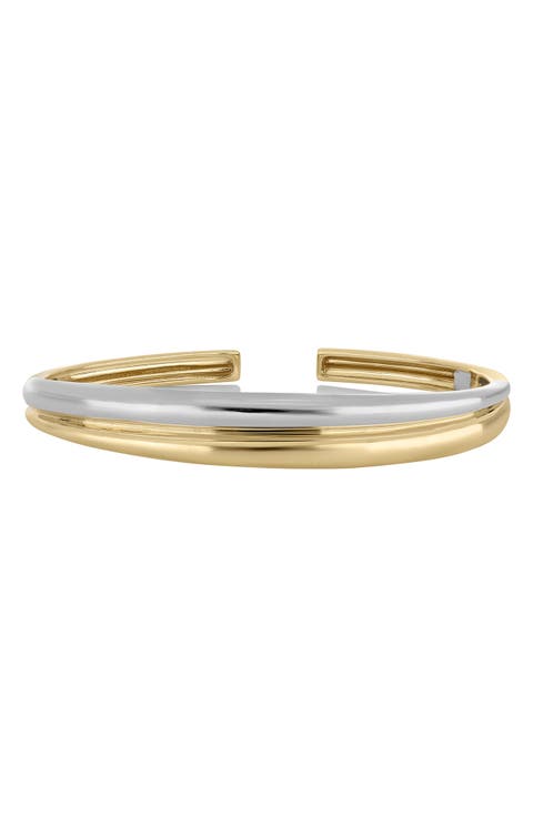 14k Gold Two-tone Cuff Bracelet