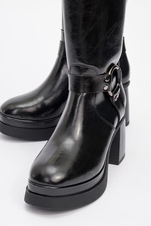 Prologue Shoes Rock Buckle Zip Block Heel Boot In Animal Print