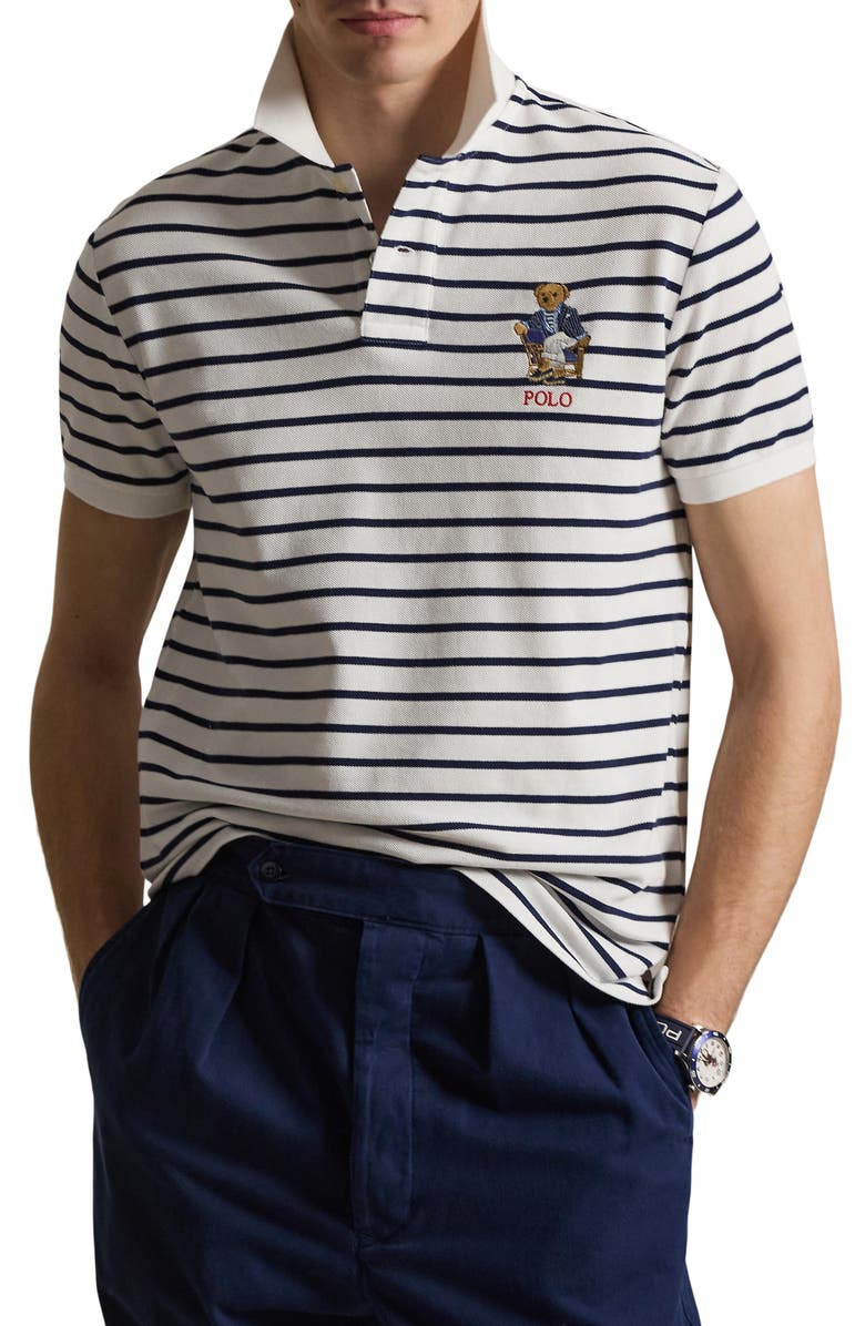 Polo Ralph Lauren Polo Bear Slim Fit Cotton Mesh Polo, Main, color, Newport Bear-White/ Npt Navy