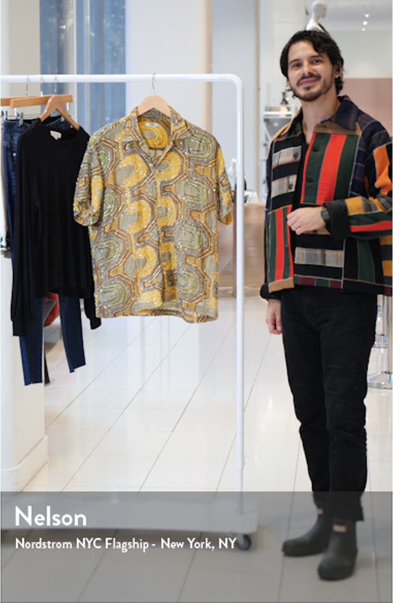 Disco Tinsel Short Sleeve Button-Up Camp Shirt, sales video thumbnail