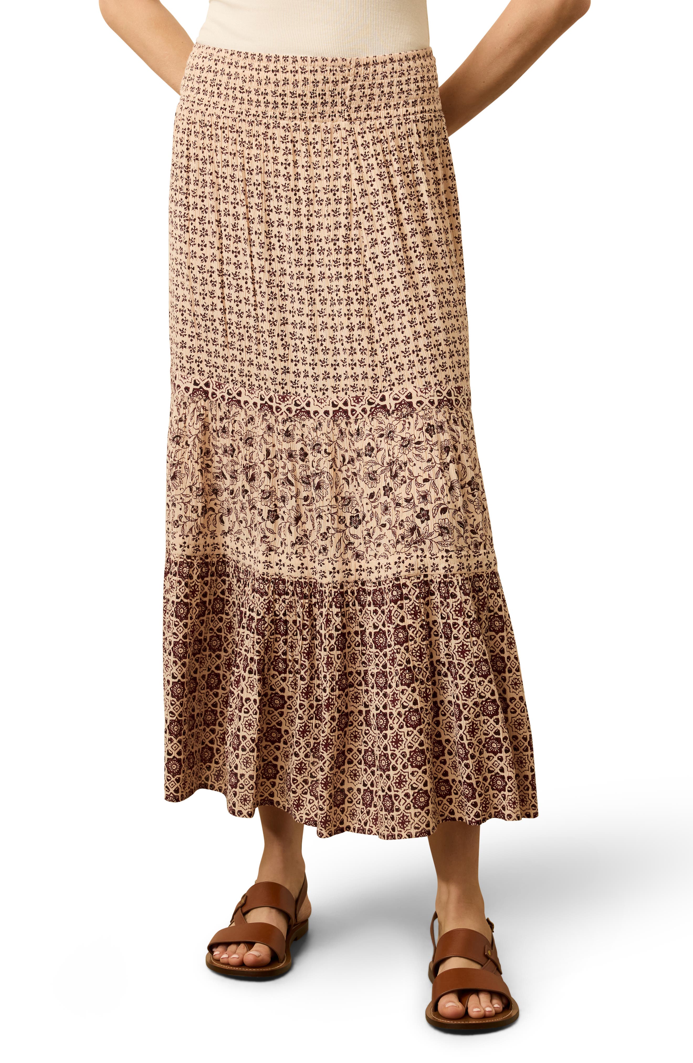Faherty Woodstock Floral Print Tiered Maxi Skirt