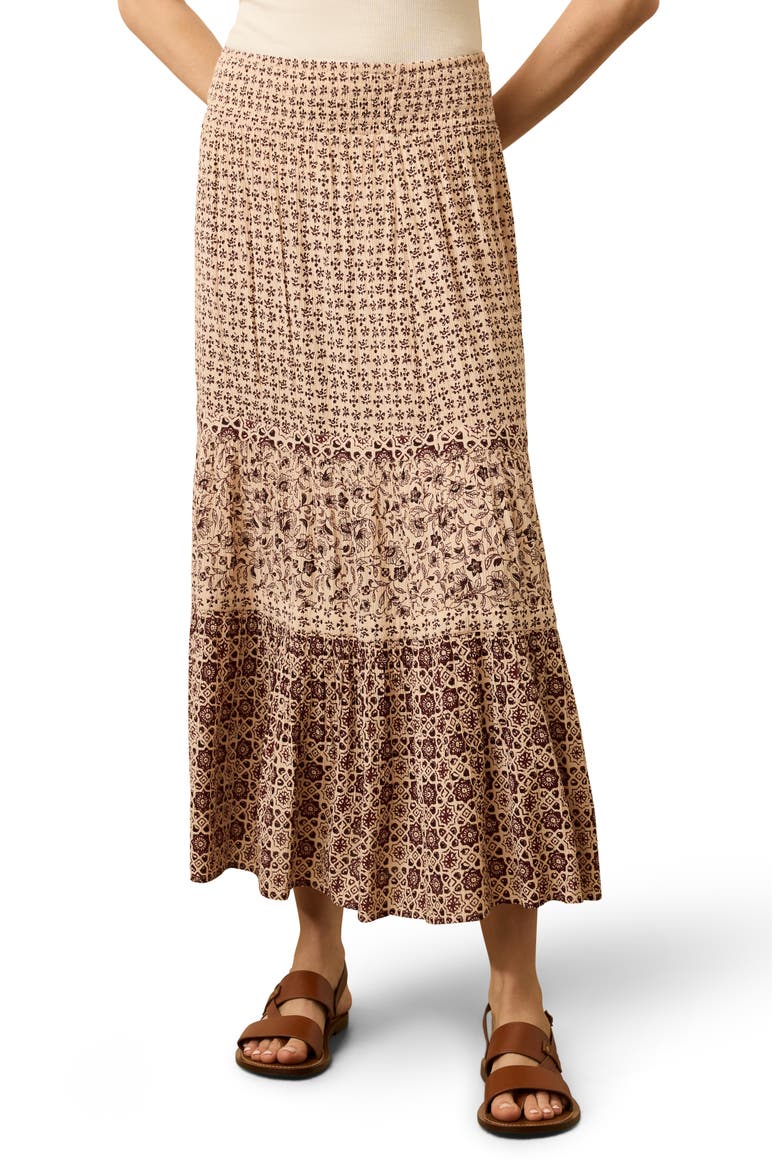 Woodstock Floral Print Tiered Maxi Skirt, Main, color, SUNRISE AZULEJOS MIXED PRINT