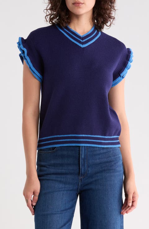 Ruffle Sleeve Stripe Knit Top
