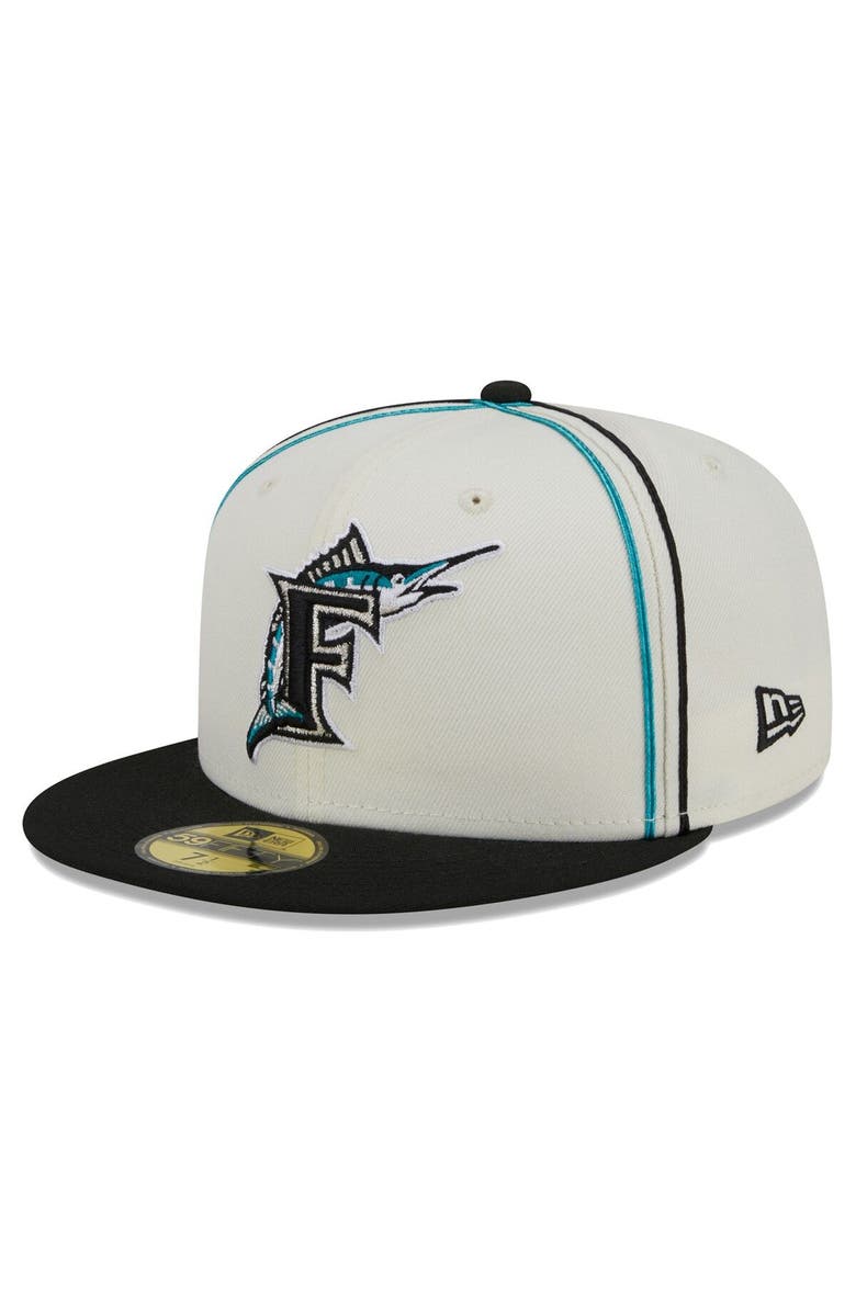 New Era Men's New Era Cream/Black Florida Marlins Chrome Sutash 59FIFTY Fitted Hat, Main, color,