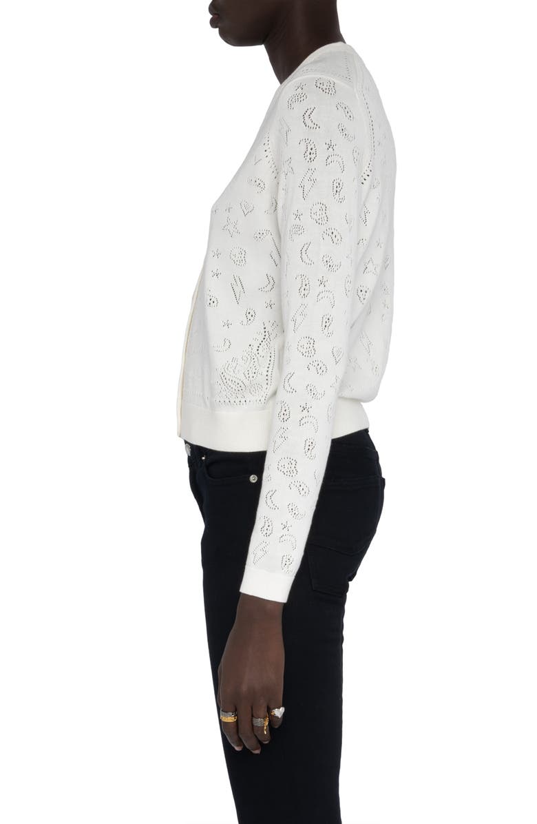 Zadig & Voltaire Manala Bandana Pointelle Cotton Cardigan, Alternate, color, Eggshell