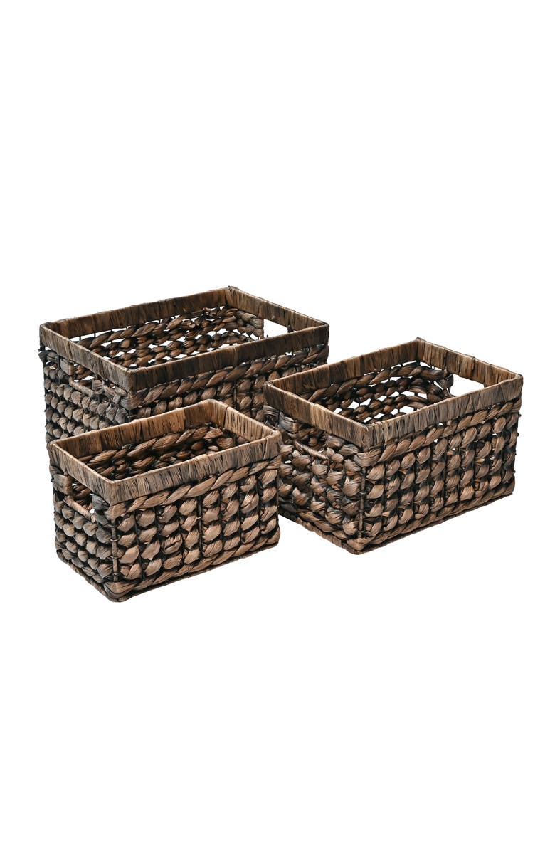 HAPPIMESS Hayden Bohemian Cottage Handwoven Hyacinth Rectangular Nesting Baskets with Handles,, Alternate, color, Brown