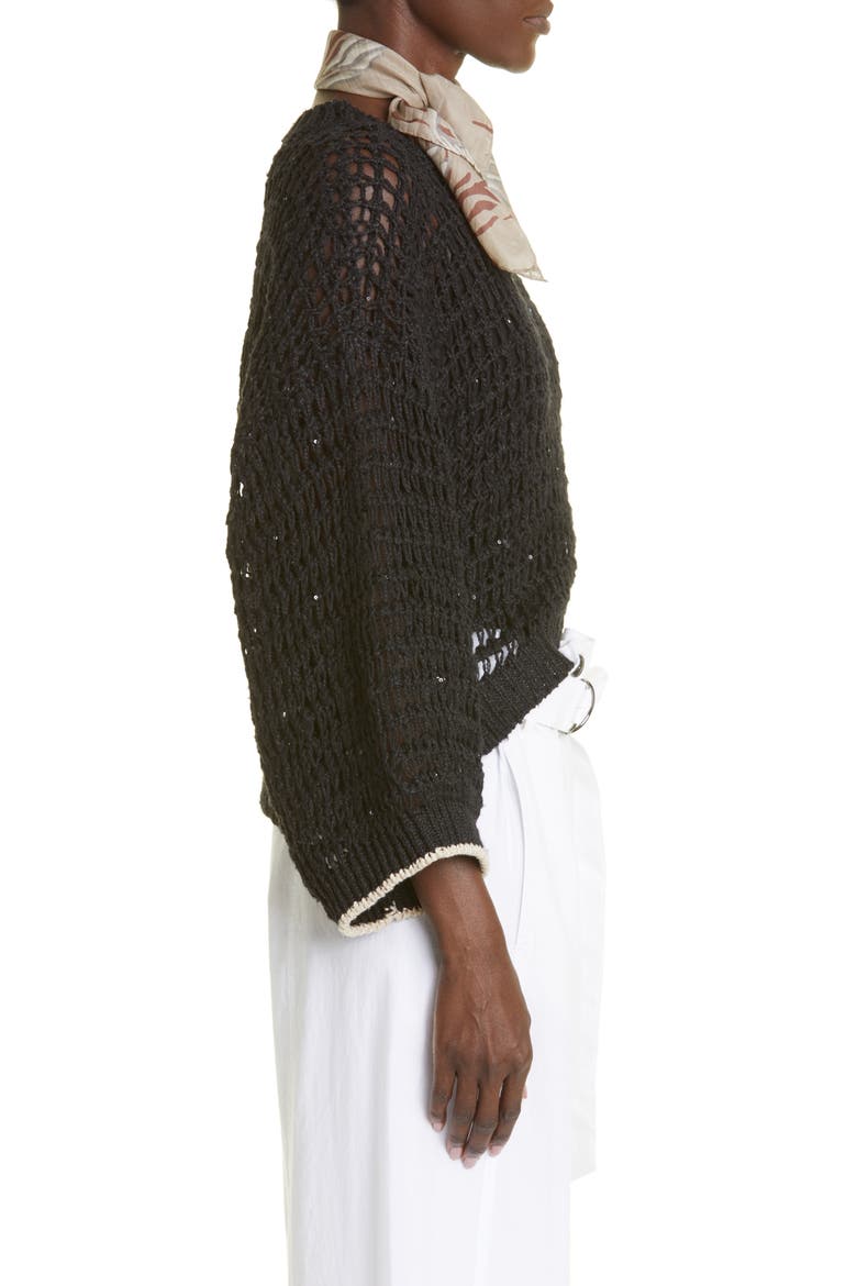 Sequin Open Knit Linen Blend Sweater, Alternate, color, CYP57 BLACK