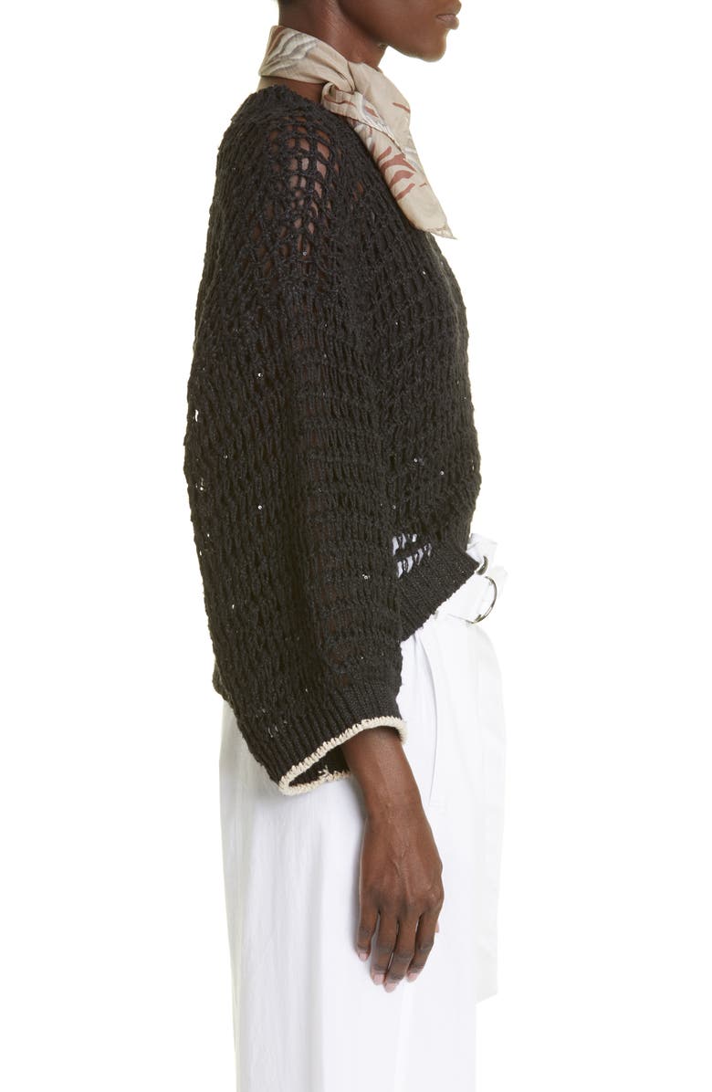 Brunello Cucinelli Sequin Open Knit Linen Blend Sweater, Alternate, color, 