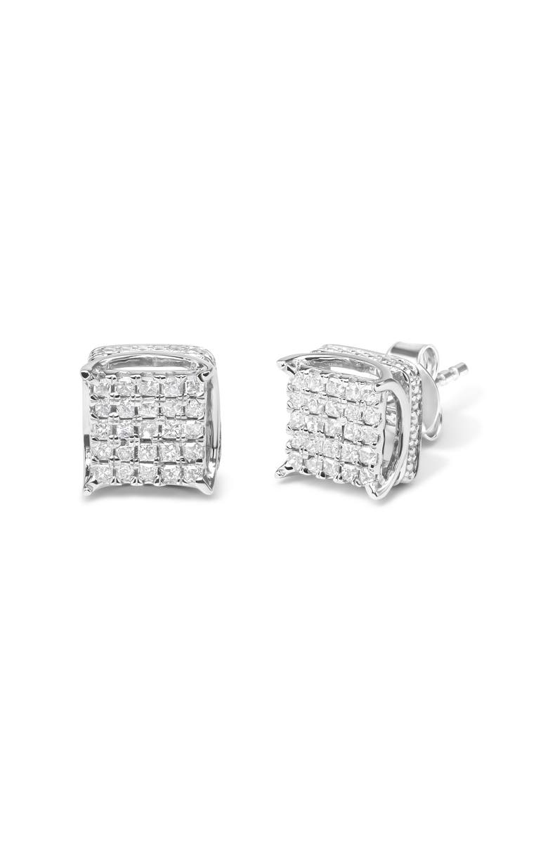 Haus of Brilliance 10K White Gold 1/2 Ctw Princess Diamond Square Shaped Multi Stone Stud Earrings, Alternate, color, White