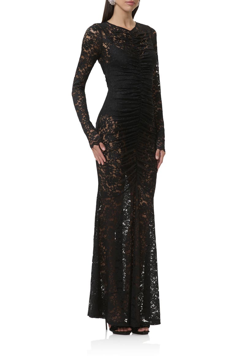 Jenima Long Sleeve Lace Mermaid Gown, Alternate, color, NOIR