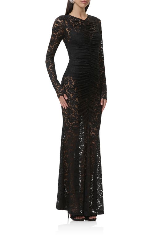 Afrm Jenima Long Sleeve Lace Mermaid Gown In Black