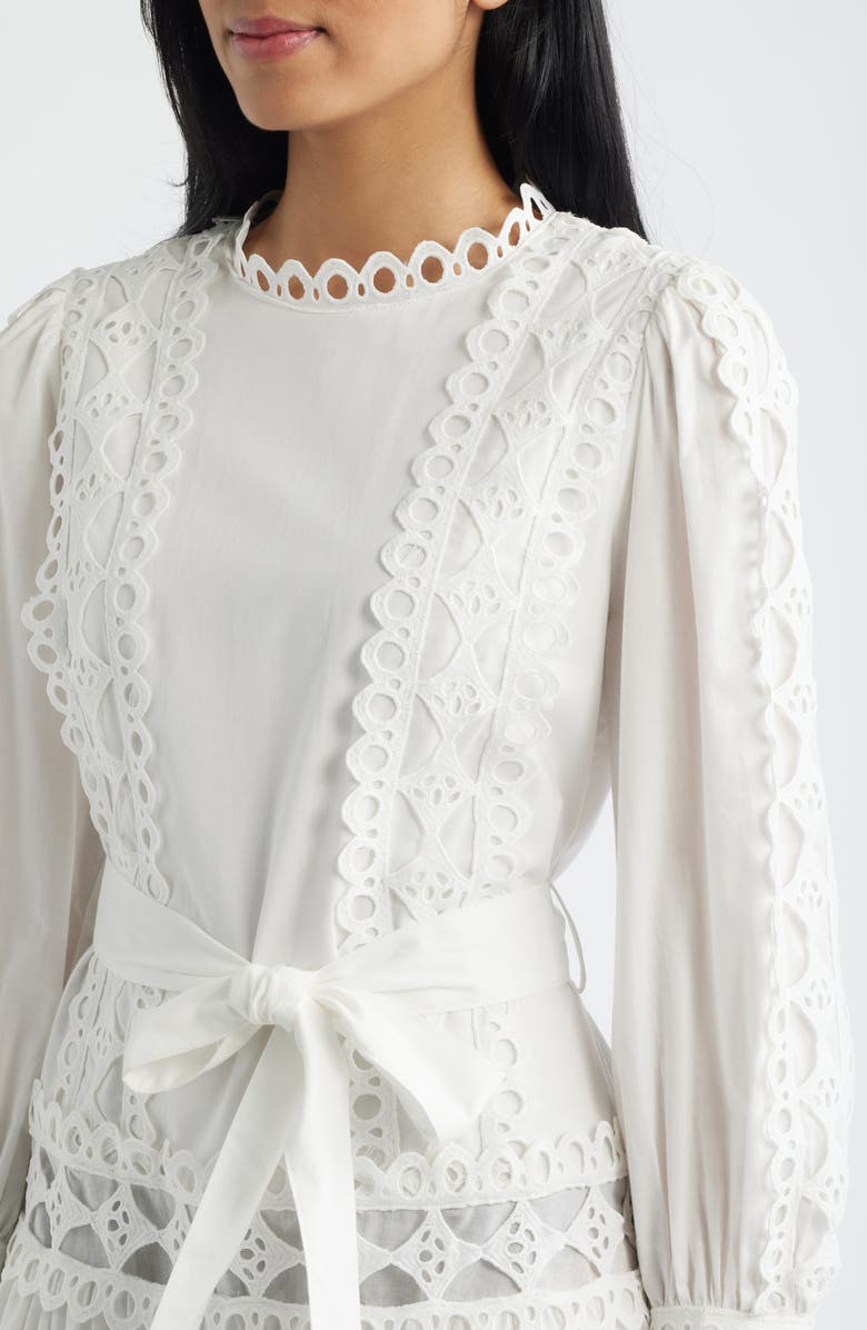 LAYERED WITH LOVE Linda Eyelet Trim Long Sleeve Cotton Minidress, Alternate, color, White