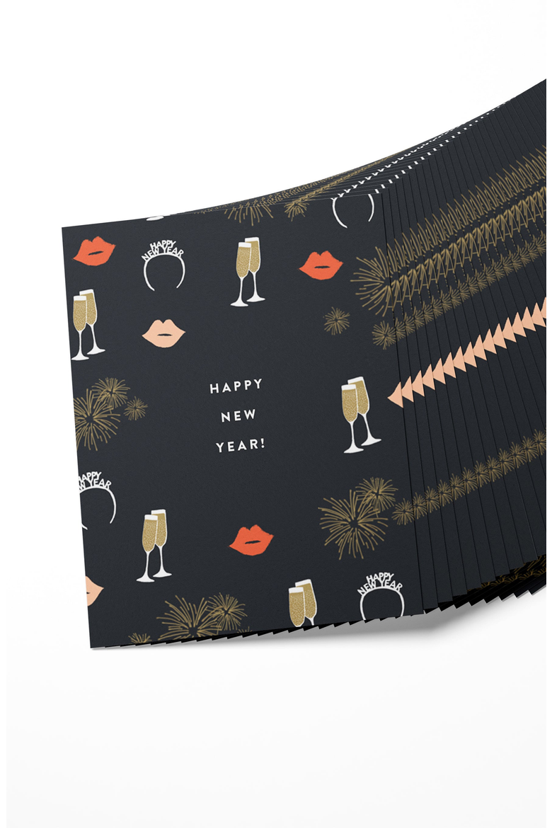 New Year's Boxed Set of 8 Greeting Cards, Alternate, color, Black