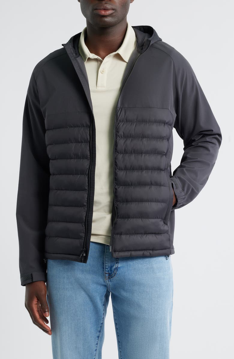 Peter Millar Apex Quilted Water Resistant Hybrid Zip Hoodie, Main, color, Carbon Black