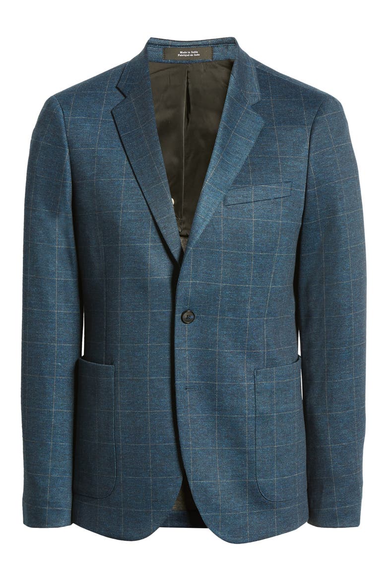 Trim Fit Plaid Stretch Knit Sport Coat, Alternate, color, BLACK BLUE GLEN PLAID PRINT