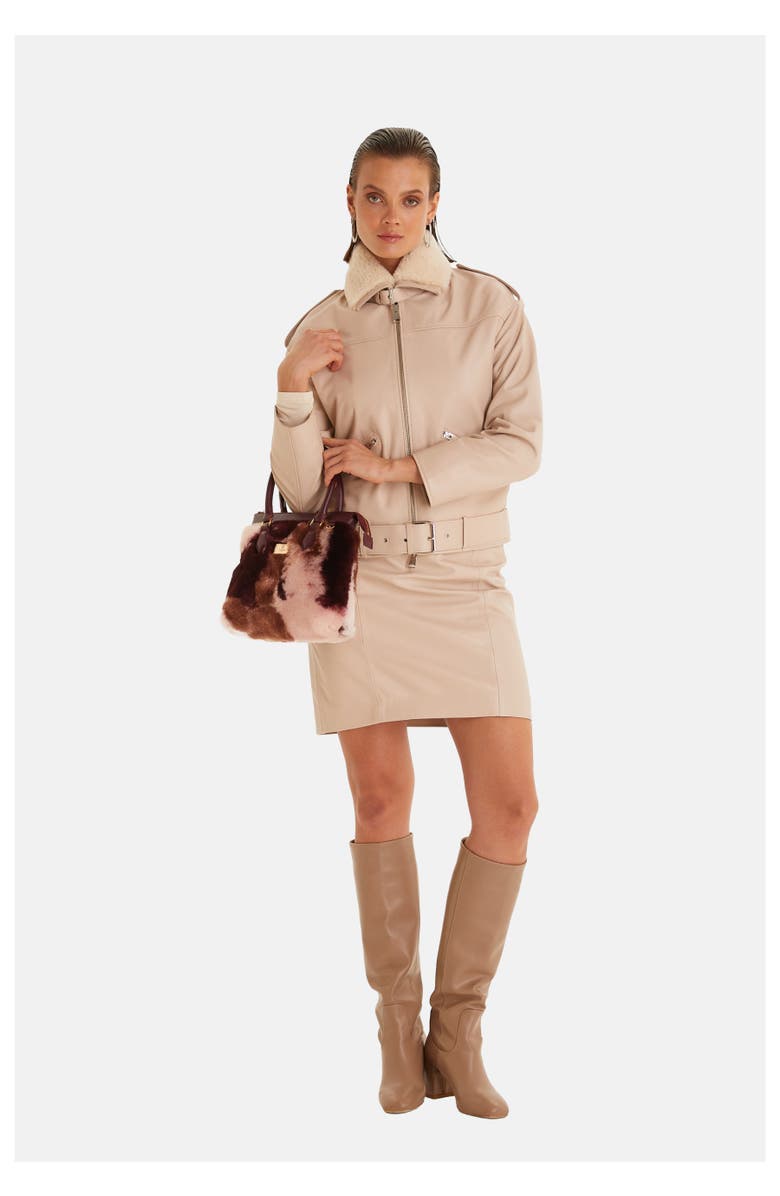 Furniq UK Lacy Leather Jacket, Alternate, color, Beige