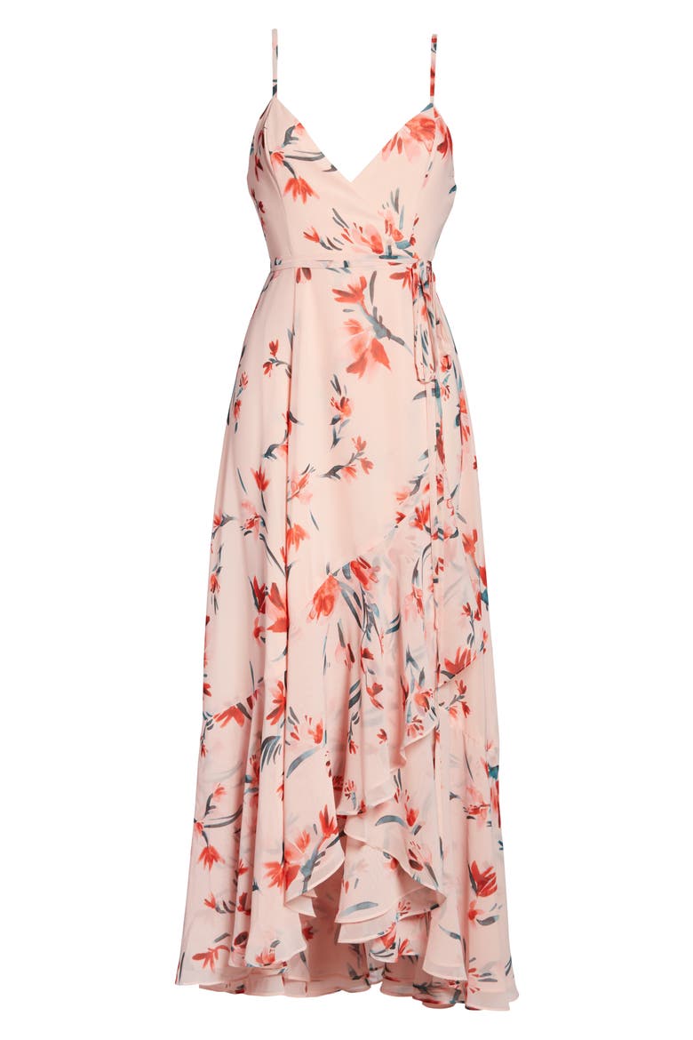 The Rosalia High/Low Wrap Dress, Alternate, color, PAINTED FLORAL TANGERINE