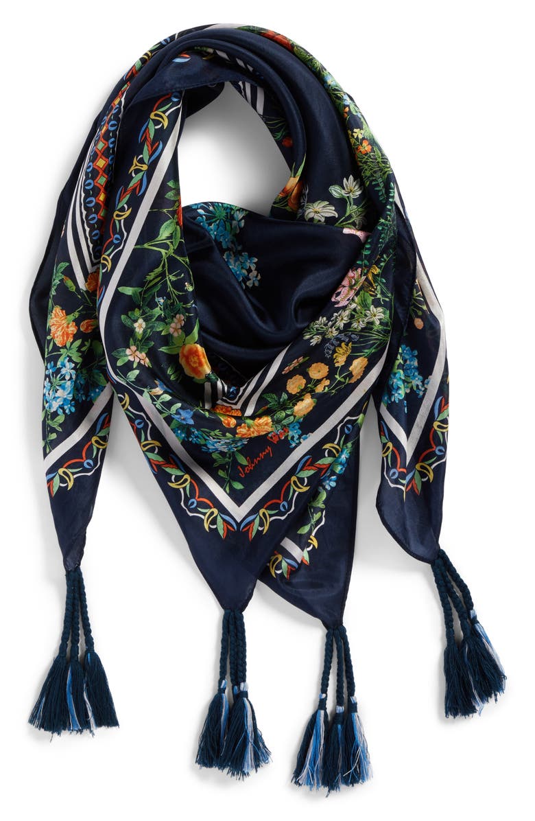 Johnny Was Romantico Tassel Trim Silk Scarf, Alternate, color,