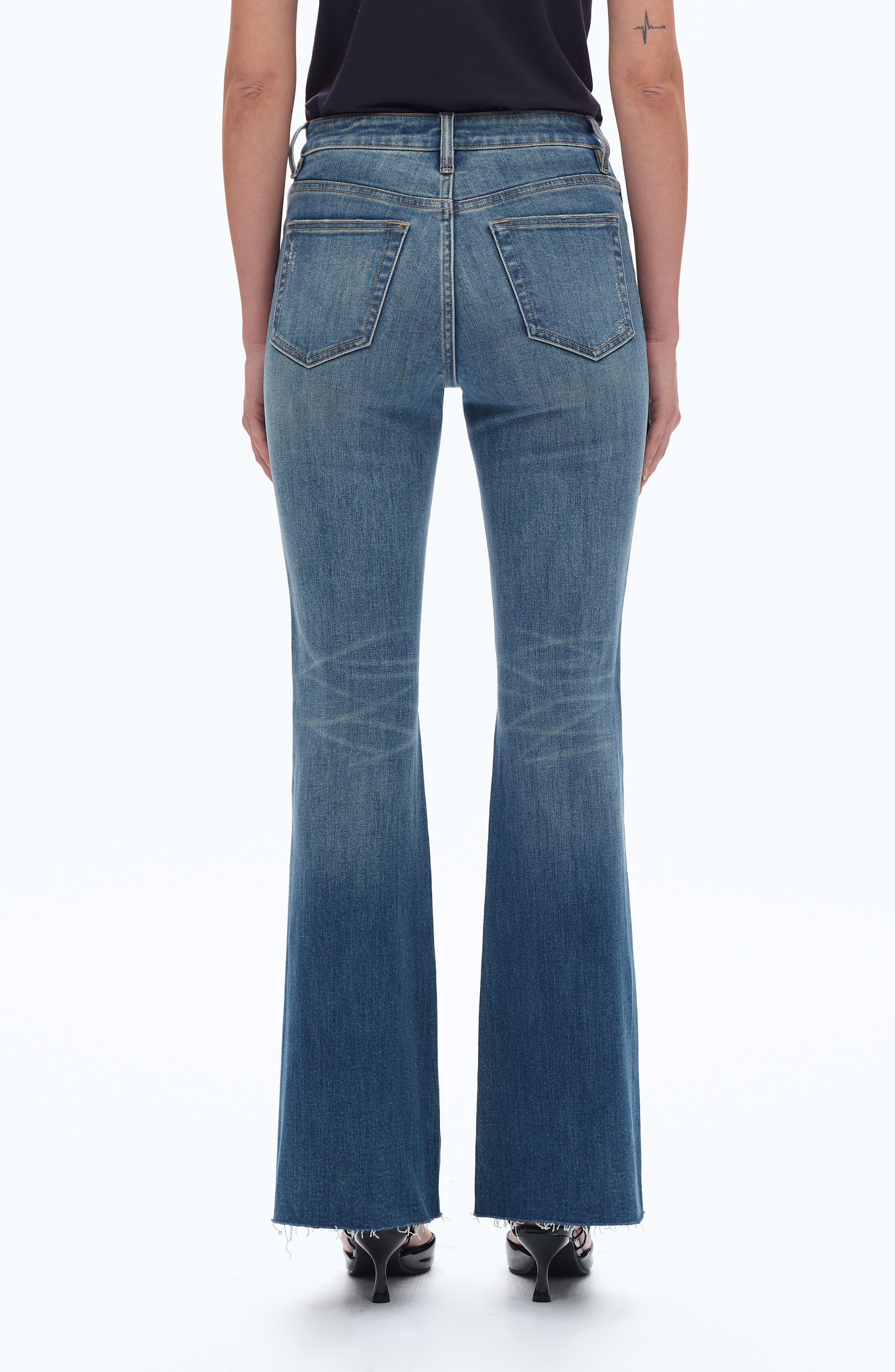 Raw Hem Mid Rise Flare Jeans - image 2
