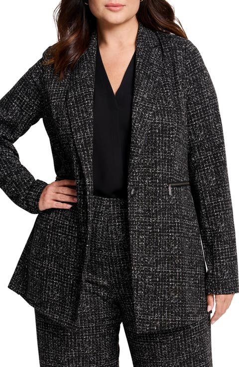 Dotty Grid Zip Pocket Blazer (Plus)