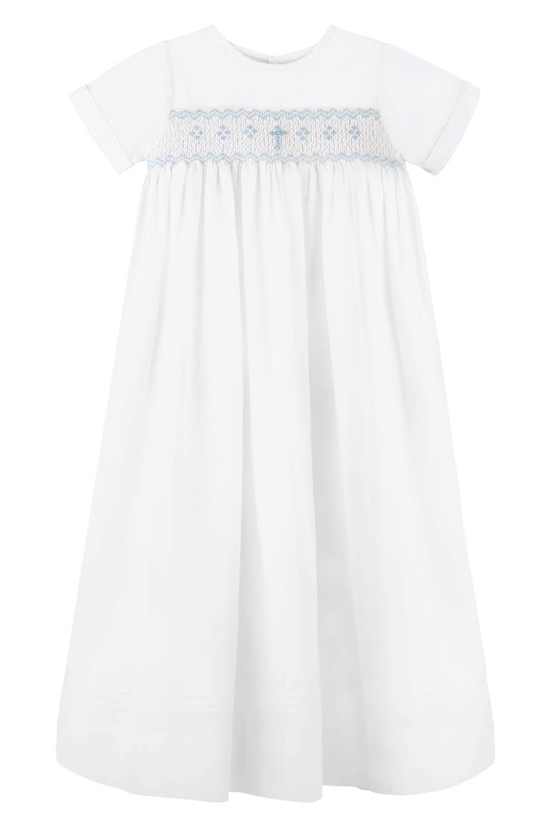Smocked Christening Gown & Bonnet Set, Alternate, color, WHITE