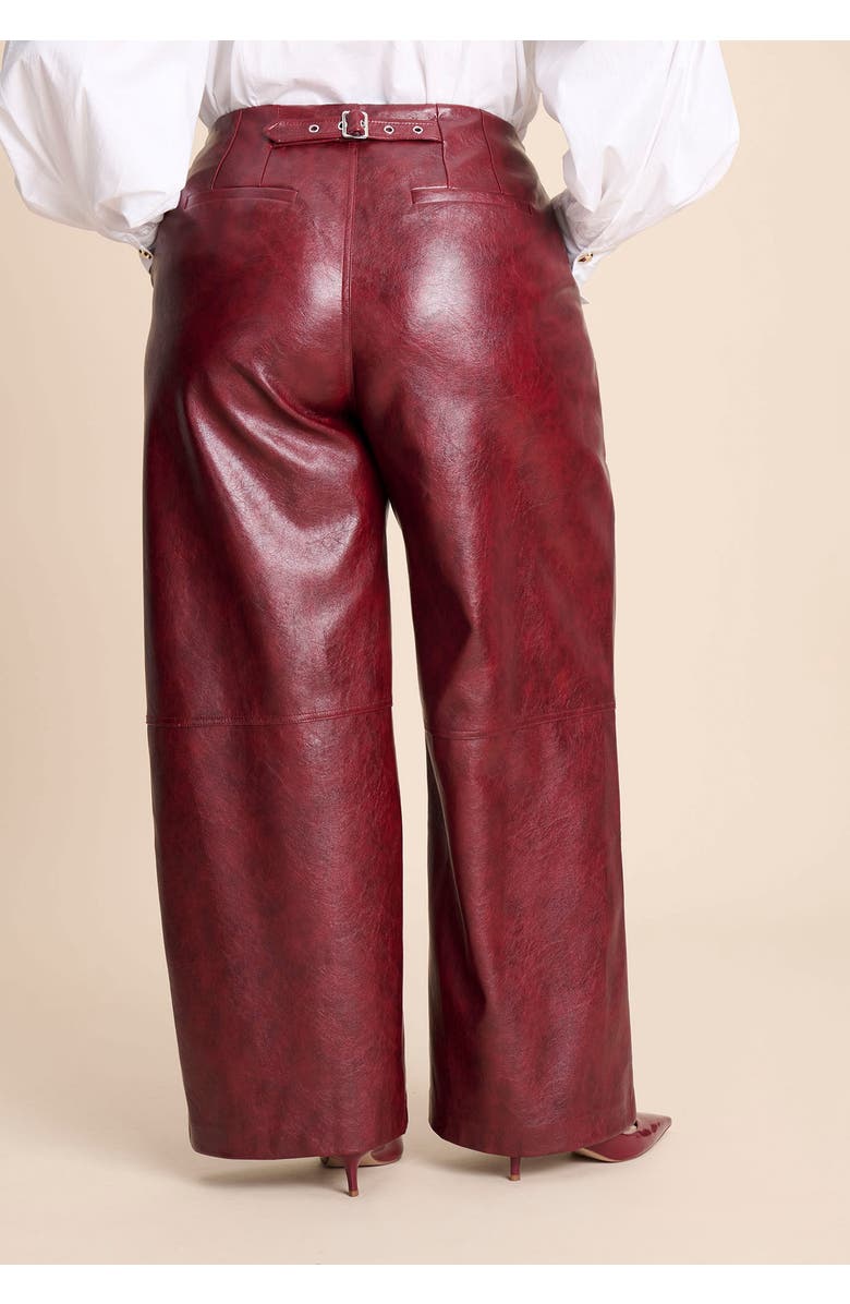 ELOQUII Textured Faux Leather Wide Leg Pant, Alternate, color, Pomegranate