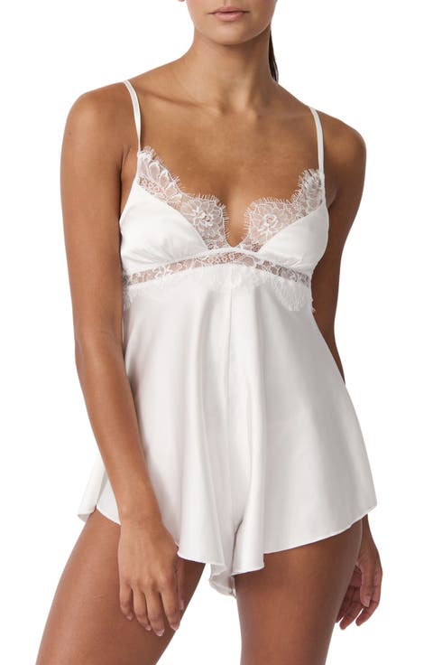 Ray Lace Trim Satin Teddy
