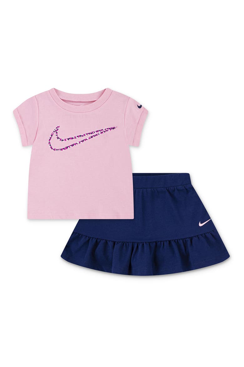 Stretch Cotton Jersey T-Shirt & Ruffle Skirt Set, Main, color, U9JBLUE VO