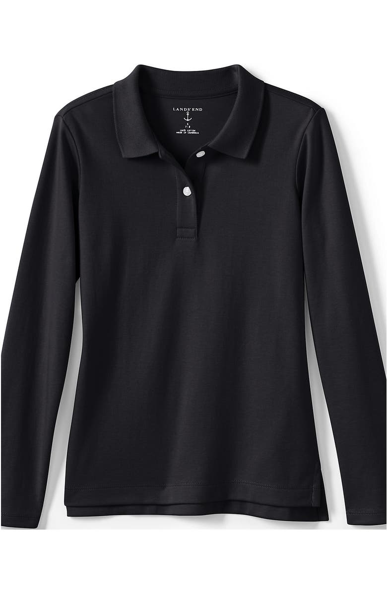 Lands' End School Uniform Girls Long Sleeve Feminine Fit Interlock Polo Shirt, Alternate, color, Black