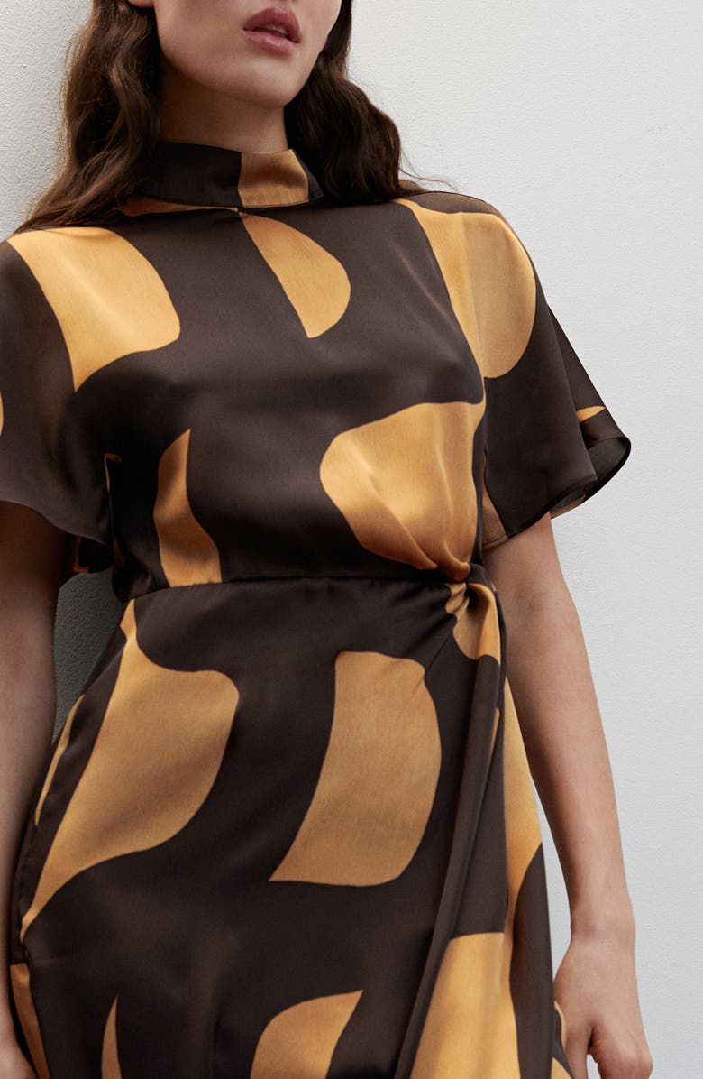MANGO Geo Print Mock Neck Satin Dress, Alternate, color,