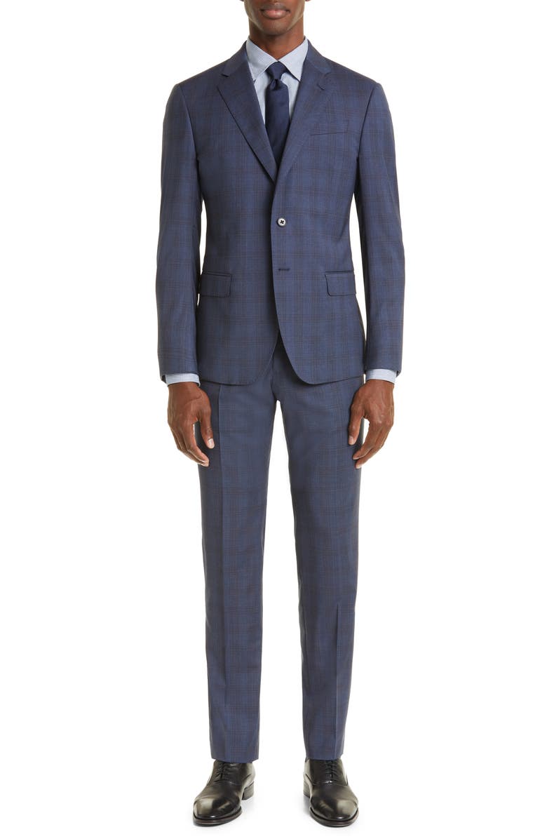 Emporio Armani G-Line Plaid Stretch Wool Suit, Main, color,