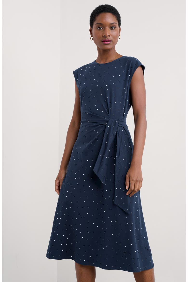 Fettling Tie Waist Jersey Midi Dress, Alternate, color, DOTTY SPECKLE MARITIME