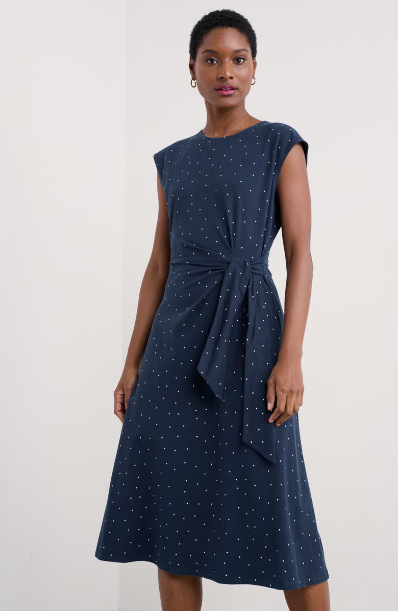 Seasalt Cornwall Fettling Tie Waist Jersey Midi Dress, Alternate, color, Dotty Speckle Maritime