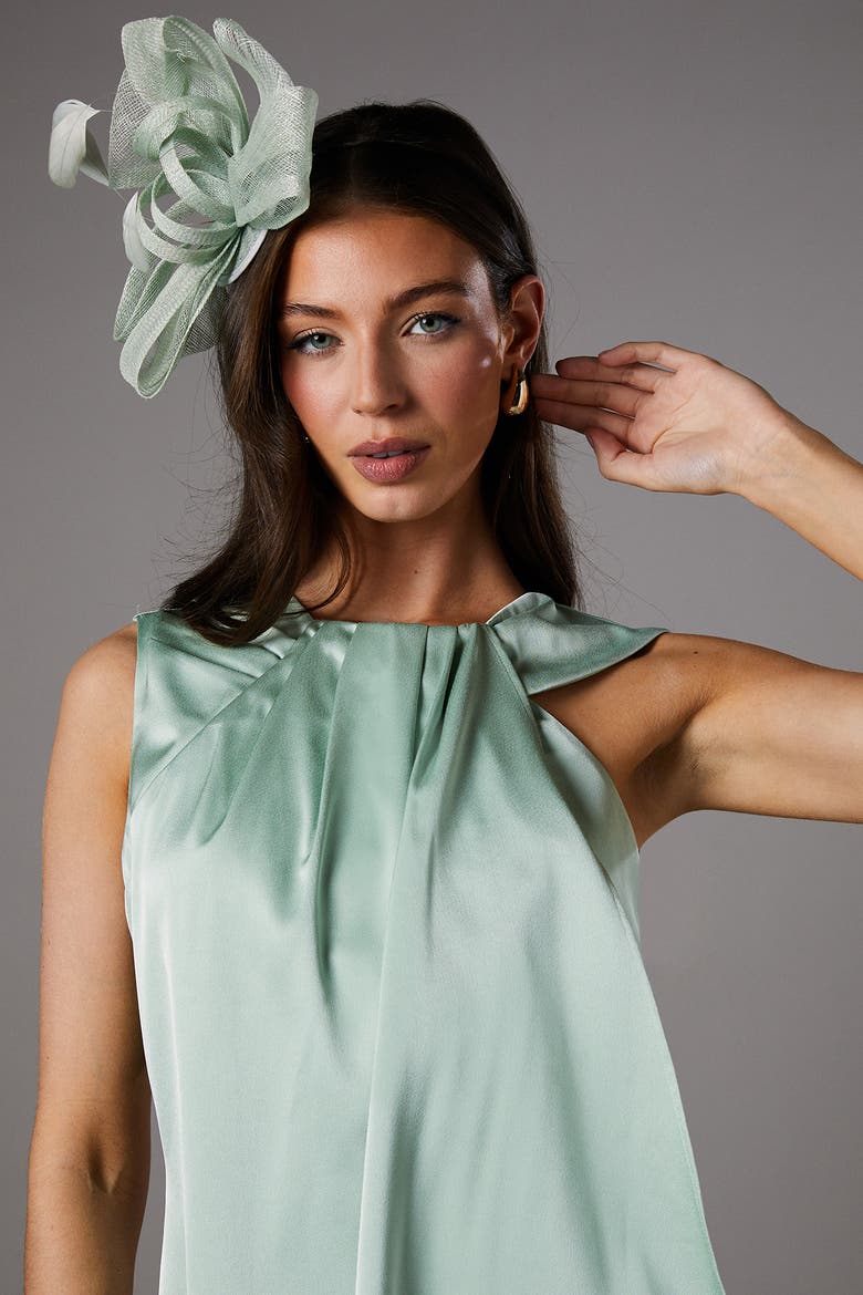 Sleeveless Satin Frill Midi Dress, Alternate, color, Sage