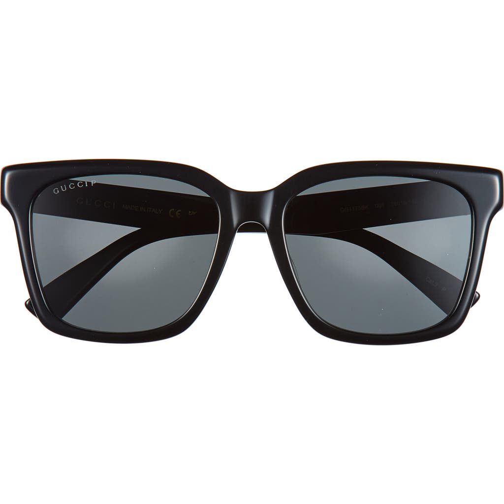 Gucci 56mm Polarized Square Sunglasses In Black Black Grey