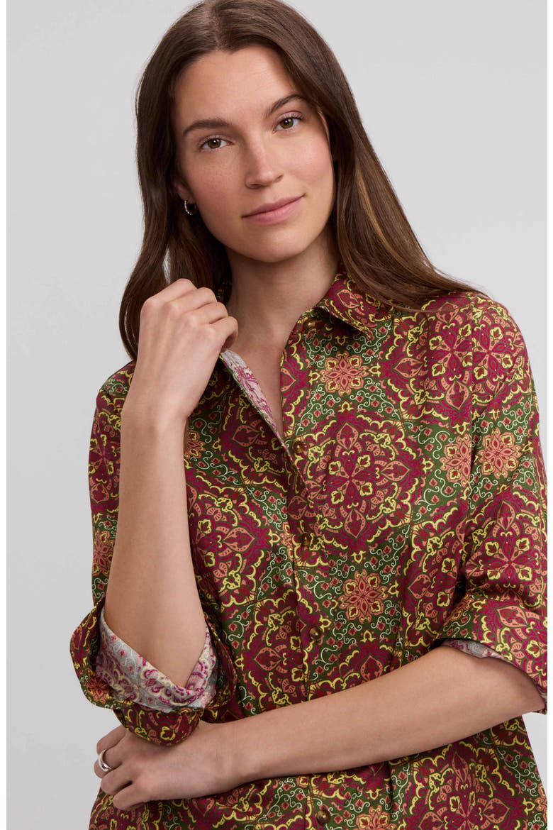 Meghan Medallion Print Cotton Button-Up Shirt, Alternate, color, RED/ MULTI