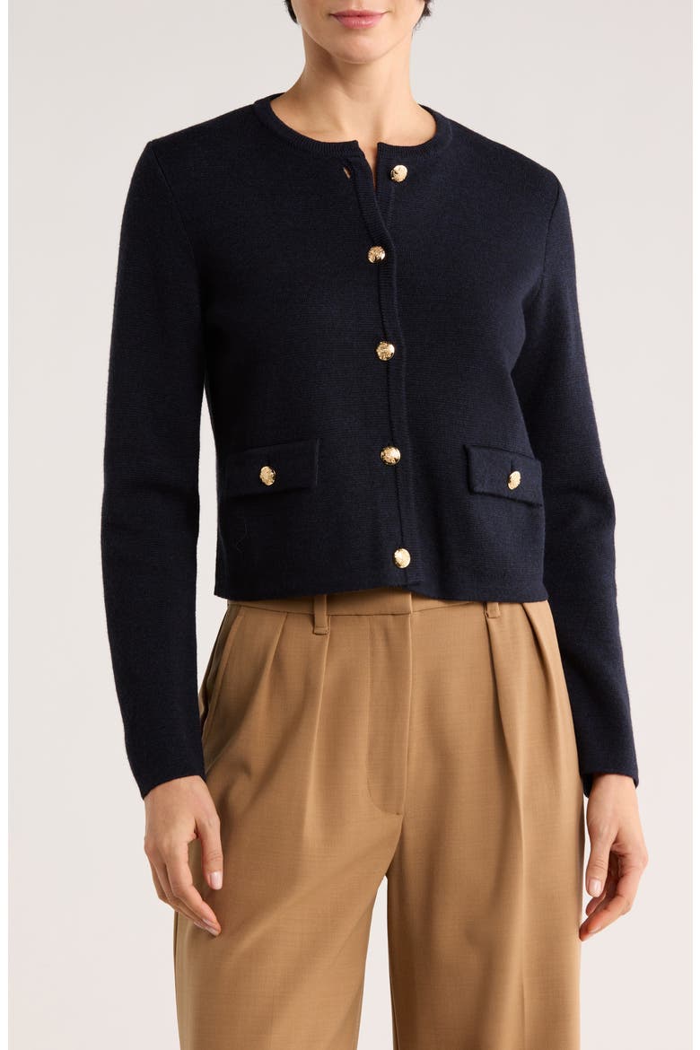 Merino Wool Crop Cardigan, Main, color, NAVY