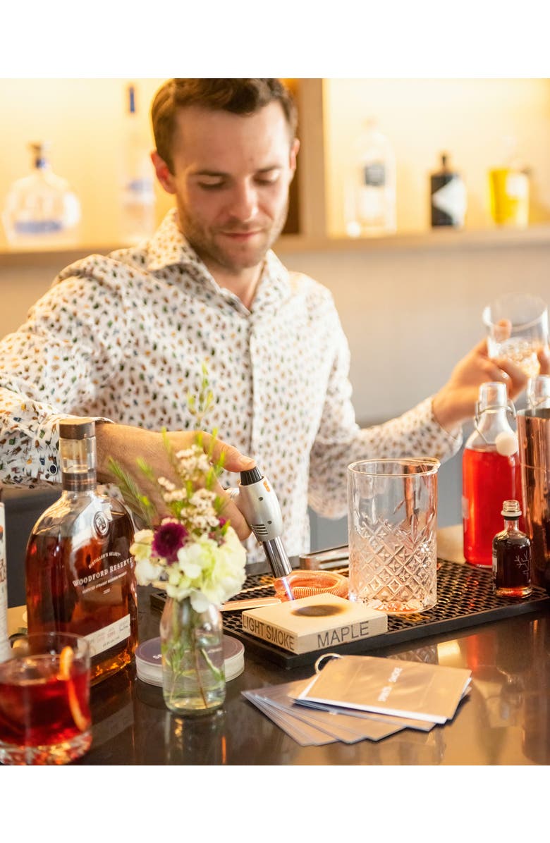 Spirits with Smoke Old Fashioned Cocktail Smoker Kit with 5 Wood Chips for Cocktail Smoker, Barware, Bitters, Maple Syrup & Recipe Book/Videos, Alternate, color, Brown