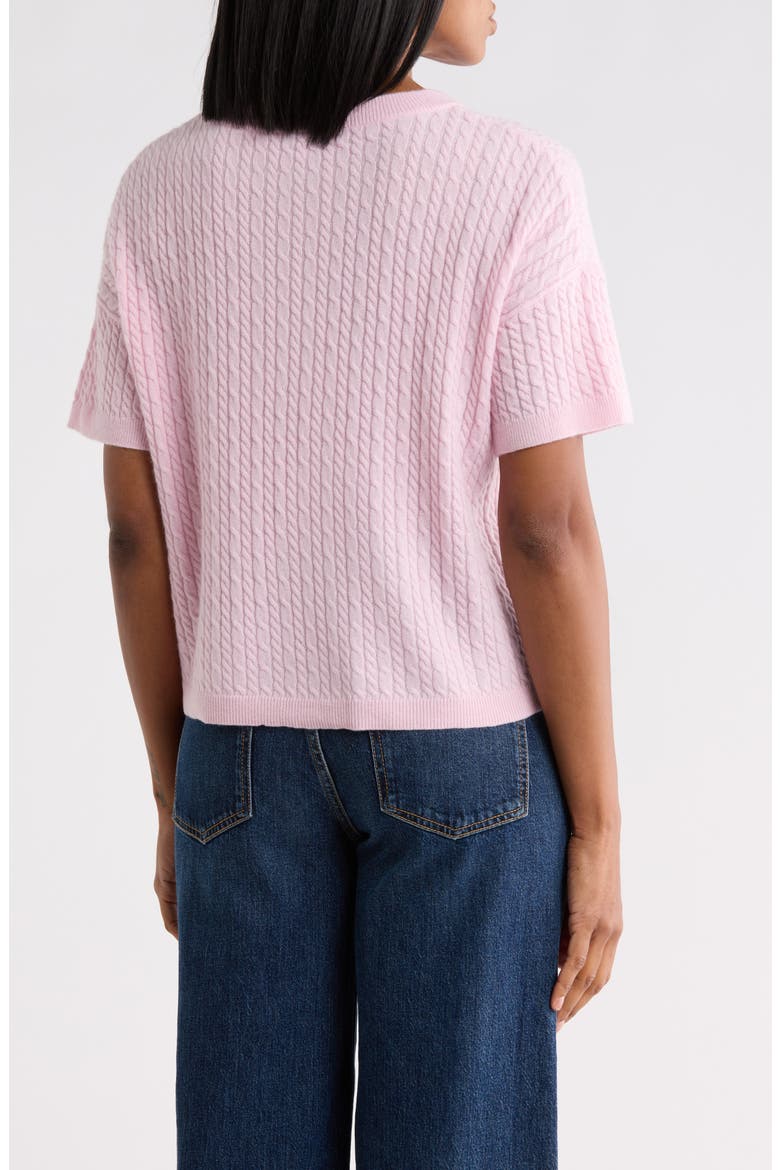 Cashmere Cable Knit Short Sleeve Sweater, Alternate, color, PINK PEARL