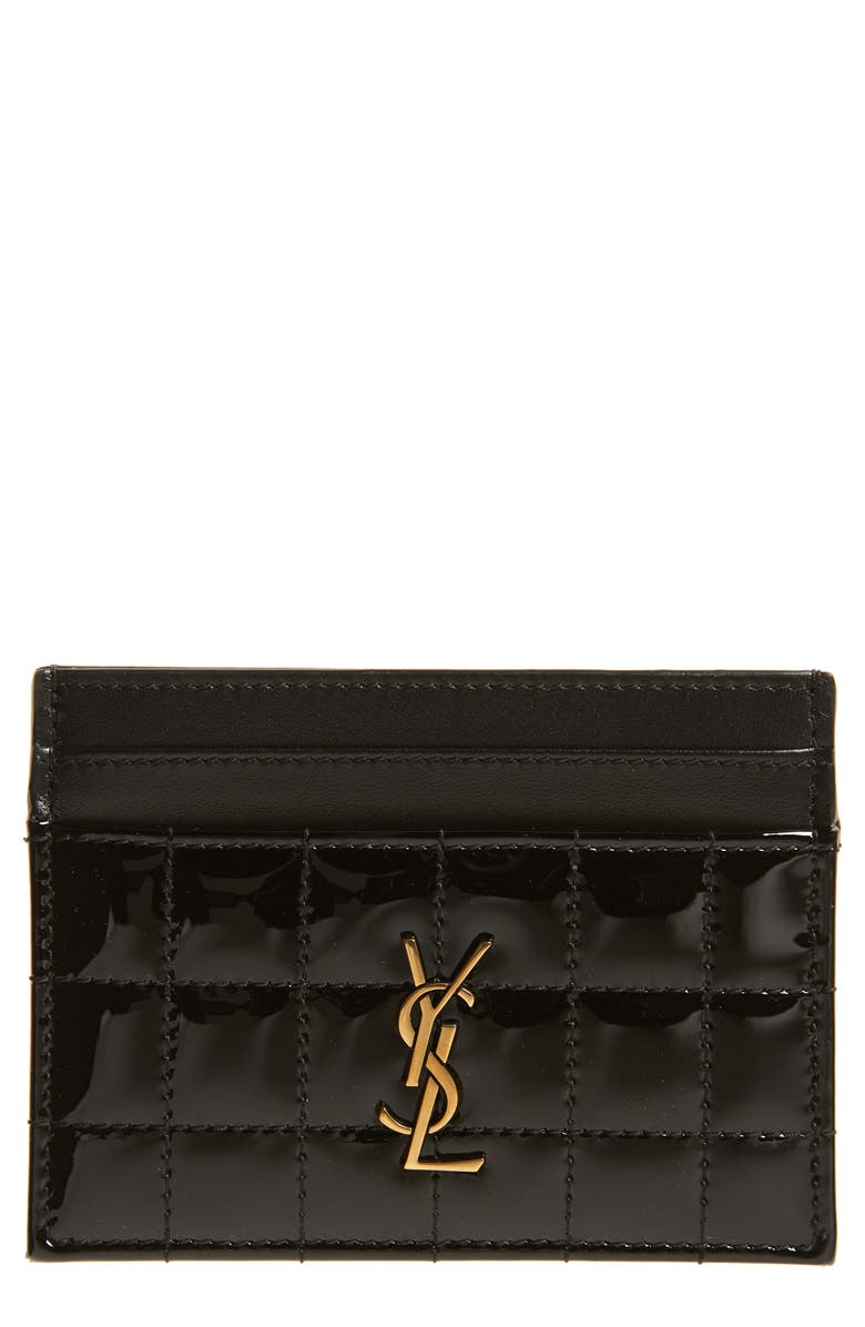 Saint Laurent Cassandre Quilted Patent Leather Card Case, Main, color,