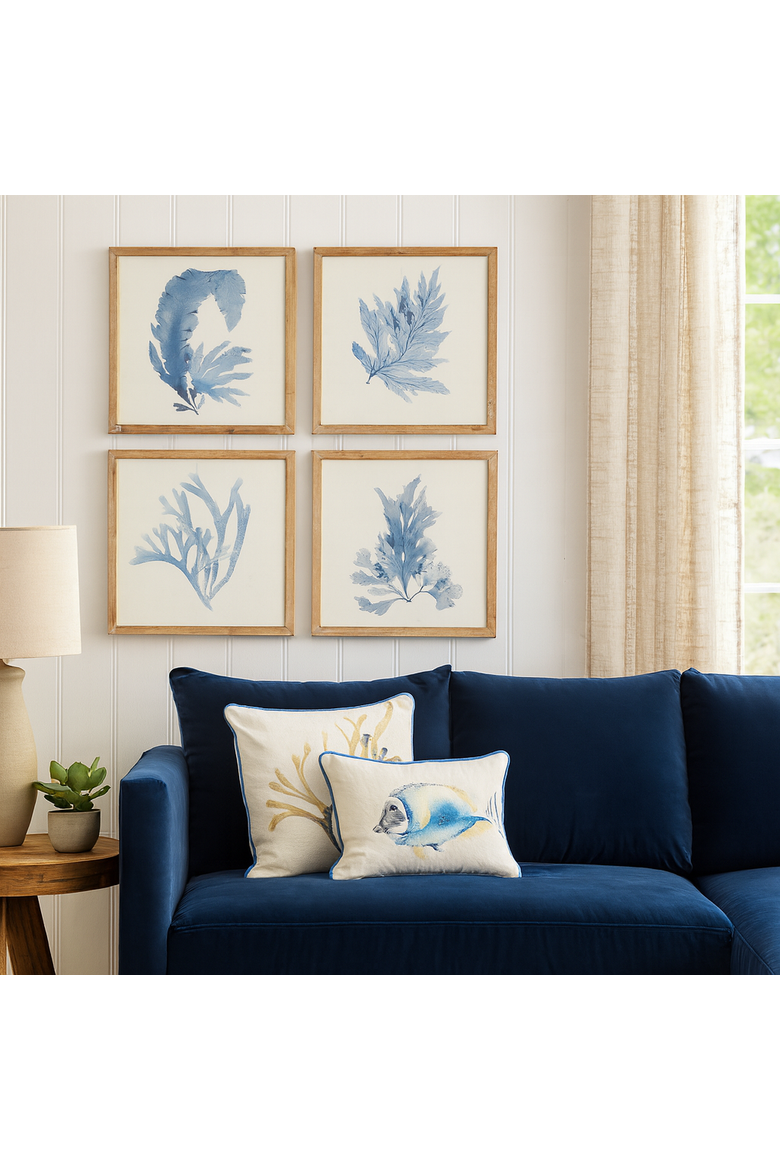 Framed Coral Watercolor Prints Set of 4, Alternate, color, Blue