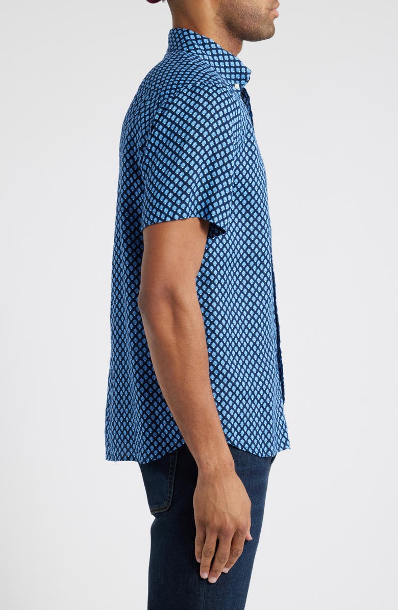 vineyard vines Micro Shell Print Short Sleeve Linen Button-Down Shirt, Alternate, color, 