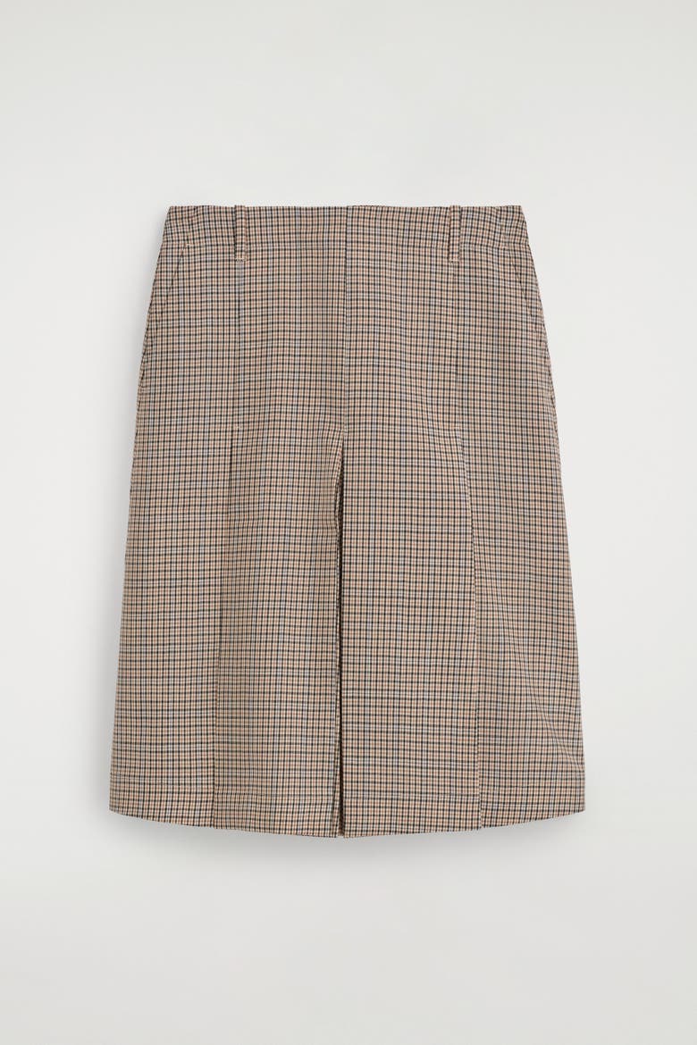 Box-pleat Checked Wool Midi Skirt, Alternate, color, BEIGE / CHECKED