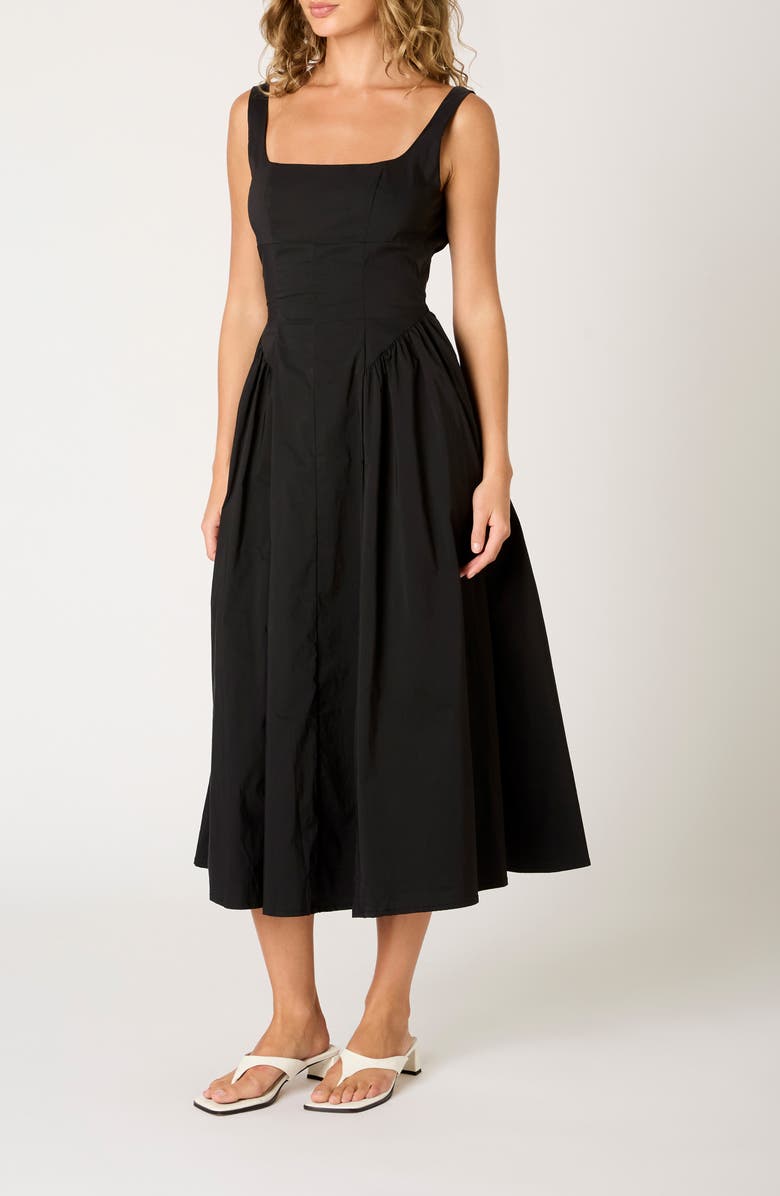 Nia Daisy Fit & Flare Midi Dress, Alternate, color, Black