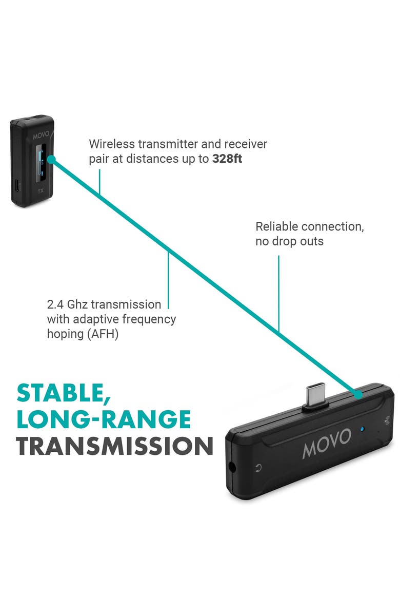 MOVO WMX-2-C-DUO Dual Wireless Lavalier Microphone System with Charging Case for iPhone 15 and up, Alternate, color, Black