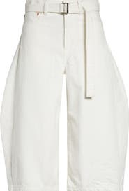 Sacai Belted Crop Denim Barrel Leg Jeans