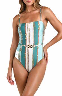 Tory Belted Stripe One-Piece Swimsuit