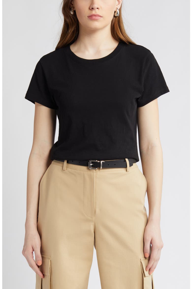 Pima Cotton Slub Crewneck T-Shirt, Main, color, BLACK