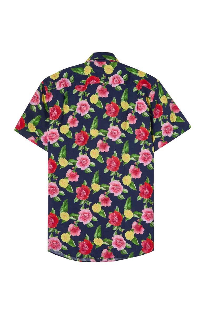 Robert Talbott Morgan Printed Linen Short Sleeve Shirt, Alternate, color, Navy